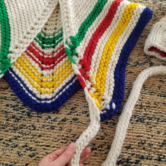 Handmade Ooak Hudson Bay Stripped Knit Poncho and Hat - Picture 4 of 8